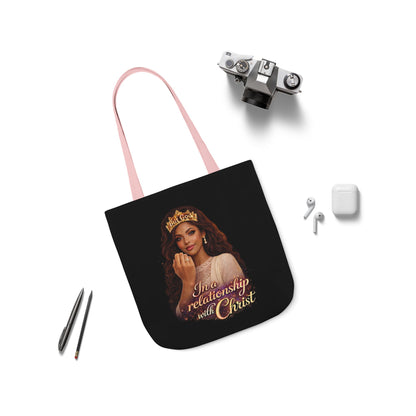 Christian Queen Tote Bag — "I'm in a Relationship with Christ" Canvas Tote