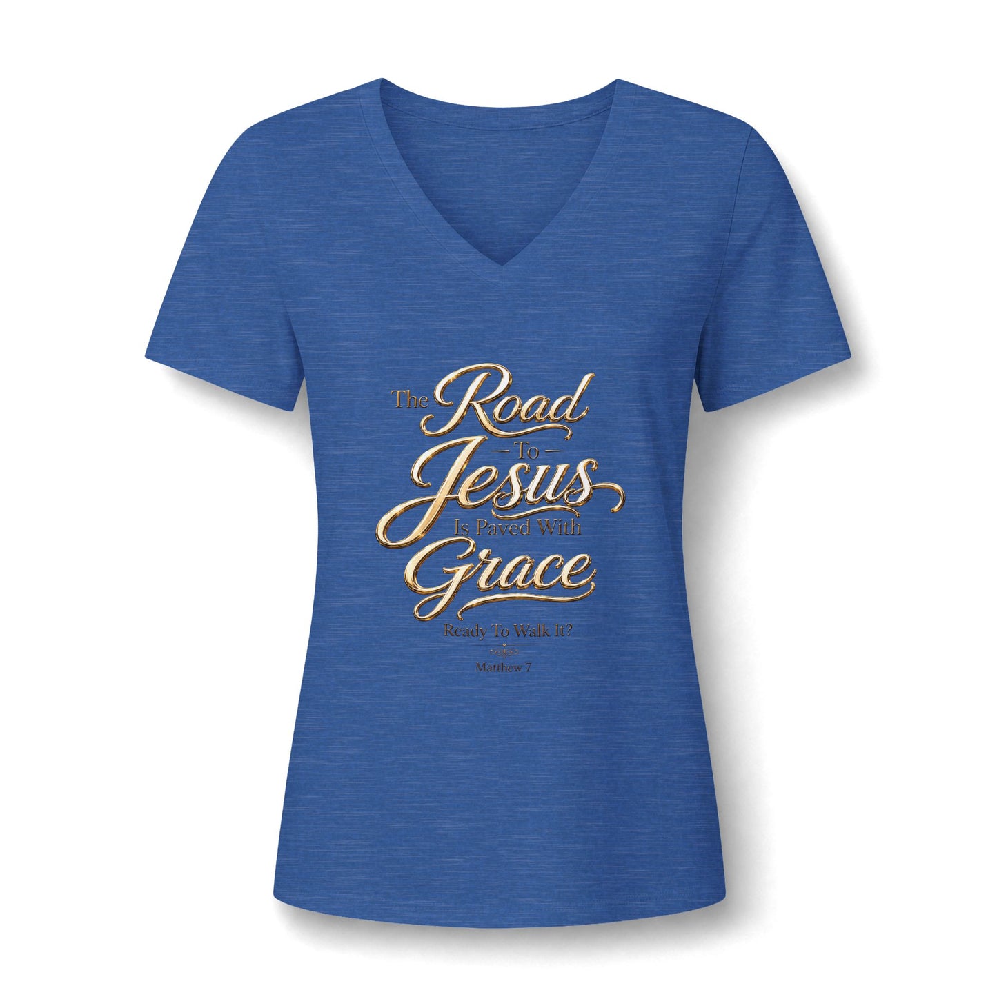 Christian V-Neck Tee - "The Road to Jesus Is Paved with Grace" Inspirational Women's Shirt