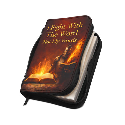 Bible Cover — "I Fight With The Word, Not My Words" Flame Armor Zippered Bible Case
