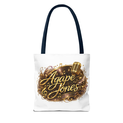 Music Microphone Tote Bag — "Agape Jones" Gold Script Design