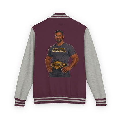 Letterman Jacket — "I Am a Man Who Walks in Truth" Graphic Varsity Jacket