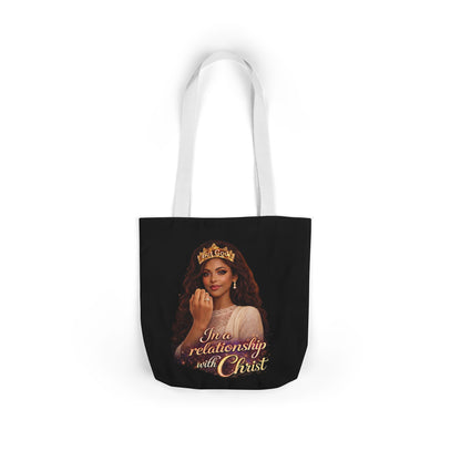 Christian Queen Tote Bag — "I'm in a Relationship with Christ" Canvas Tote