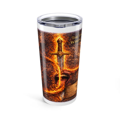 20oz Tumbler - Flaming Sword & Angel Wings Design- Inspirational Christian Travel Mug