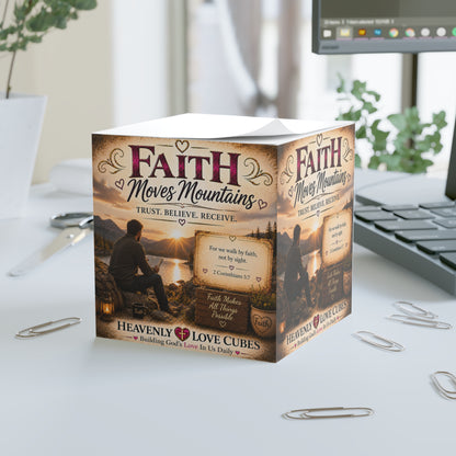 Heavenly Love Cubes Faith Moves Mountains — Inspirational Religious Sticky Note Cube (2 Corinthians 5:7)