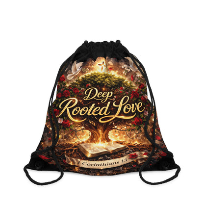 Deep Rooted Love Drawstring Bag — Corinthians 13 Christian Faith Backpack