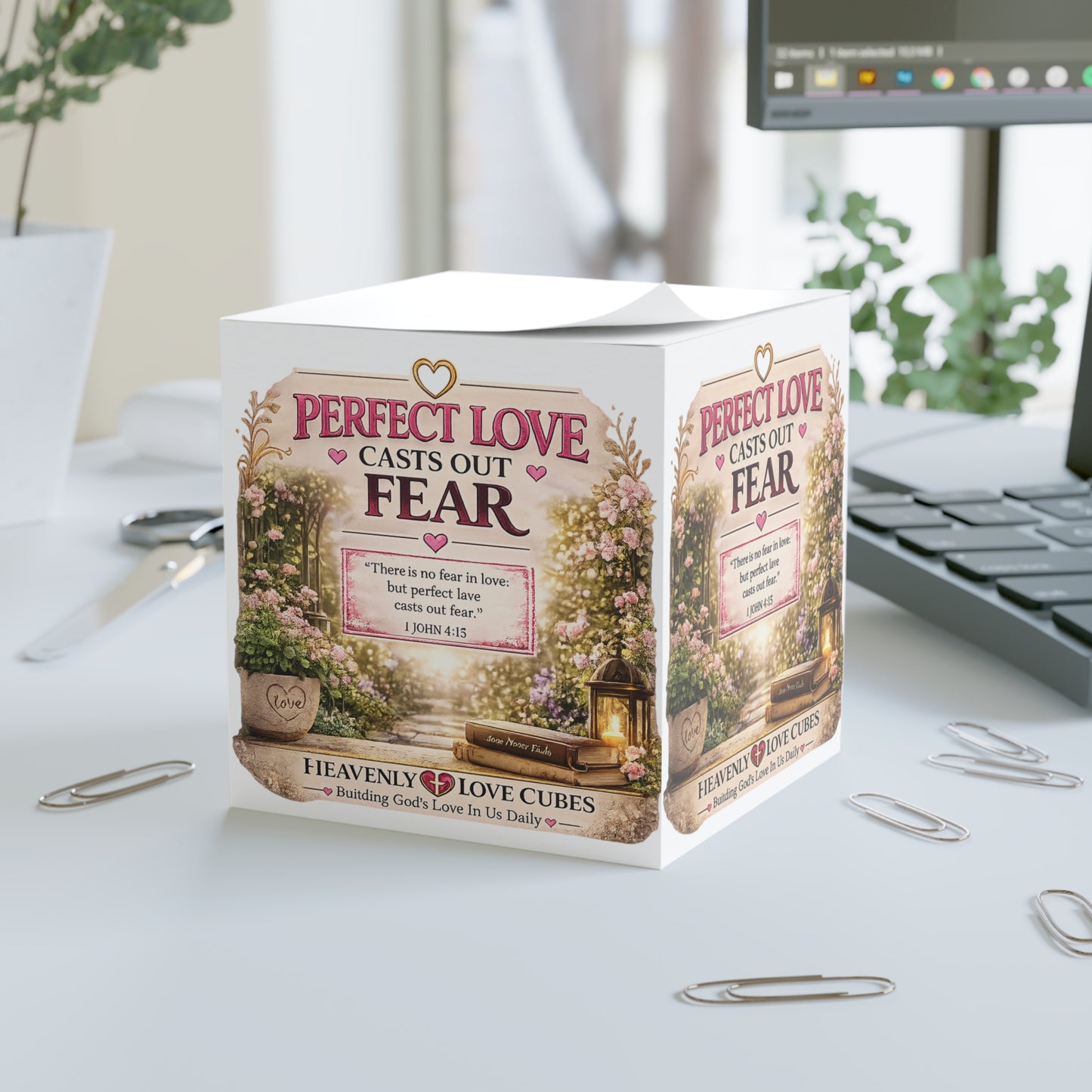 Heavenly Love Cube - "Perfect Love Casts Out Fear" Inspirational Bible Verse Gift Cube