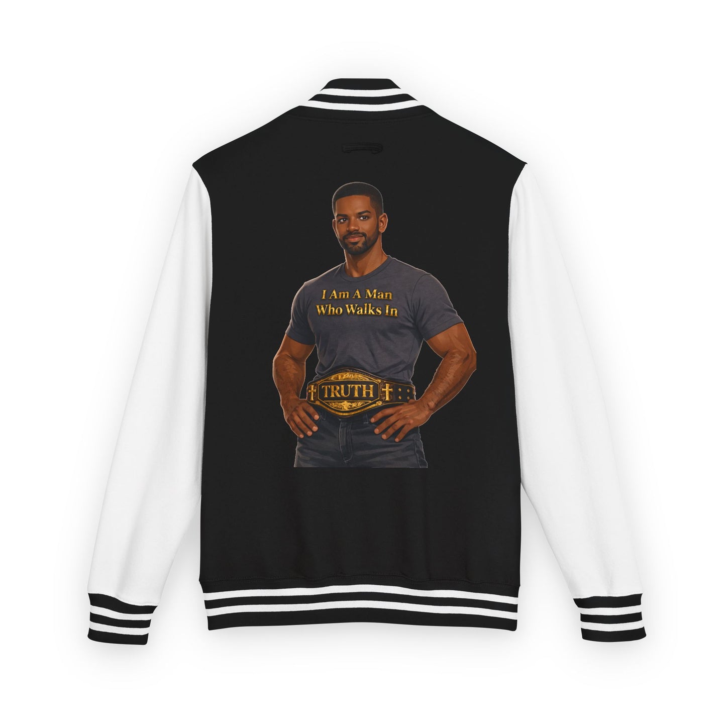 Letterman Jacket — "I Am a Man Who Walks in Truth" Graphic Varsity Jacket