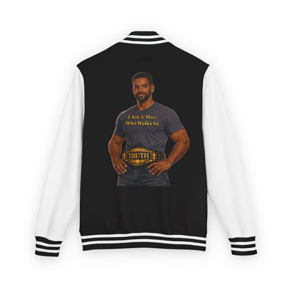 Letterman Jacket — "I Am a Man Who Walks in Truth" Graphic Varsity Jacket