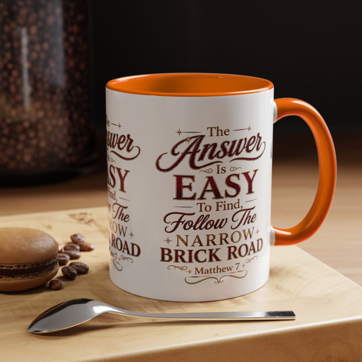 Inspirational Faith Coffee Mug — "The Answer Is Easy to Find, Follow the Narrow Brick Road"