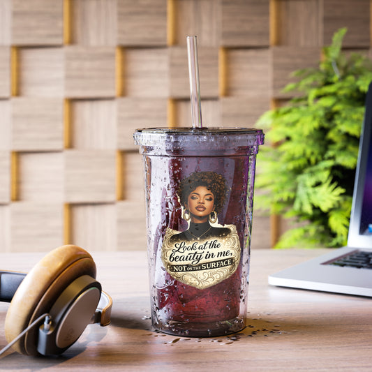 Acrylic Tumbler - "Look at the Beauty in Me, Not the Surface" Inspirational Black Woman Design