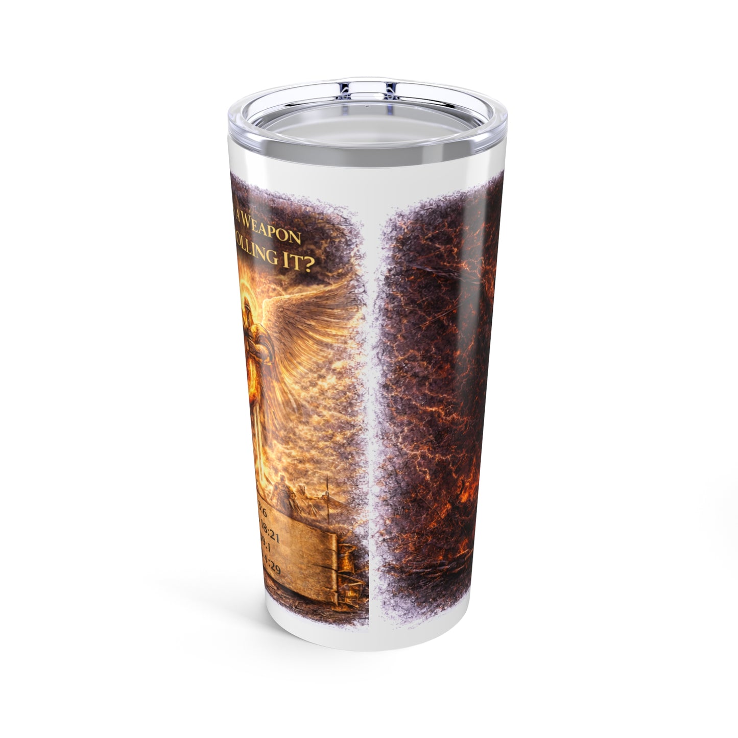 20oz Tumbler - Flaming Sword & Angel Wings Design- Inspirational Christian Travel Mug