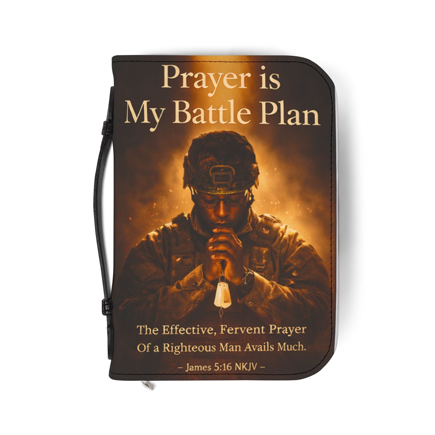 Prayer Is My Battle Plan Bible Cover — Military-Inspired Christian Zippered Bible Case with James 5:16 & 1 Corinthians 16:13