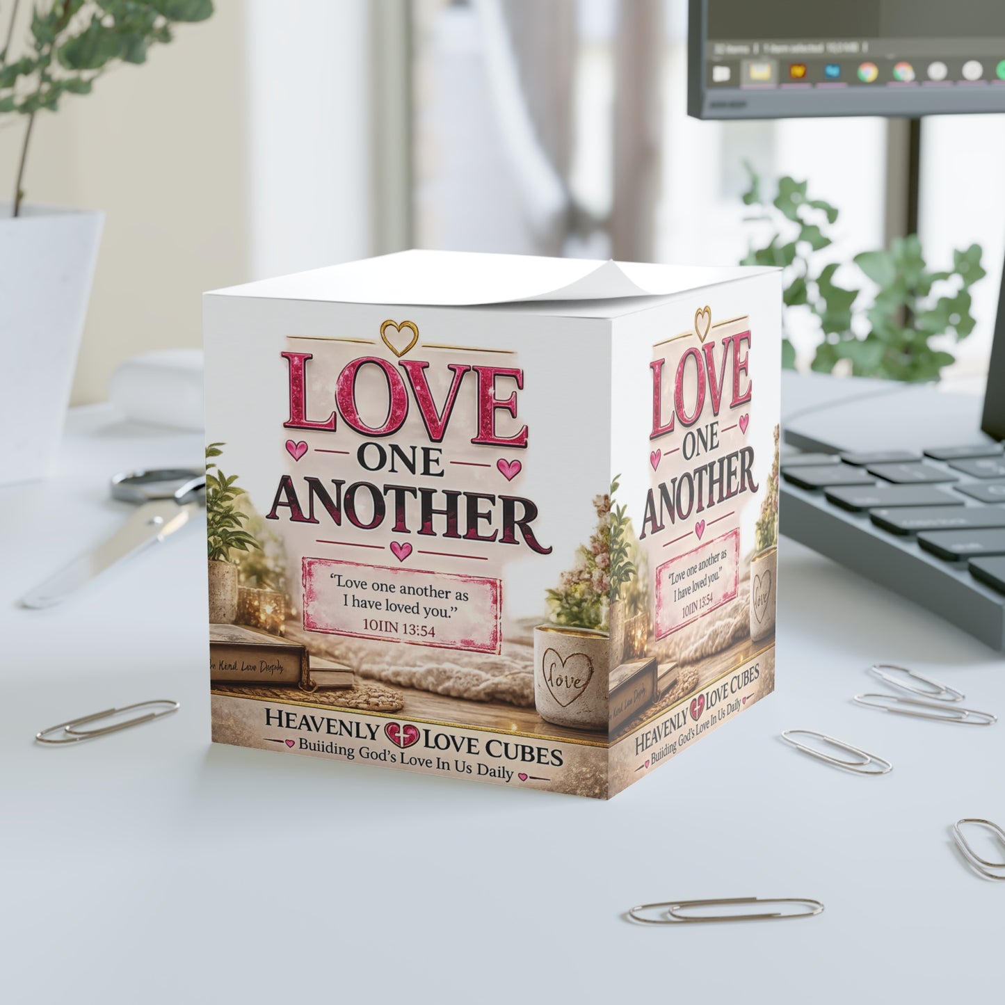 Heavenly Love Cube— "Love One Another" Inspirational Scripture Desk Notepad (John 13:34)