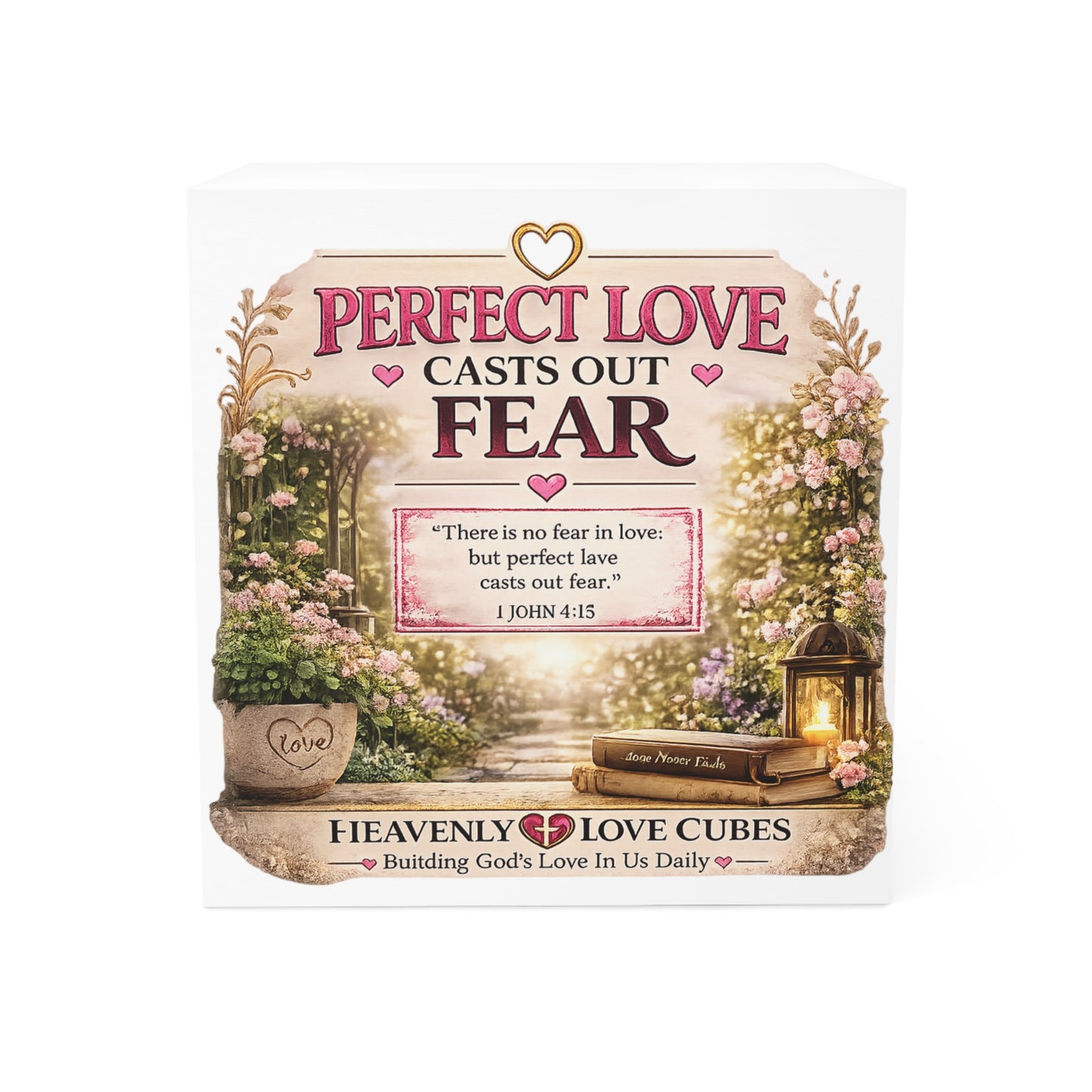 Heavenly Love Cube - "Perfect Love Casts Out Fear" Inspirational Bible Verse Gift Cube