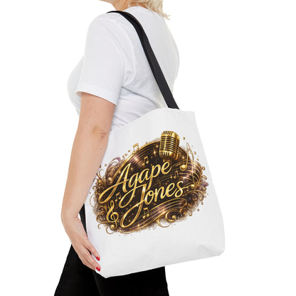 Music Microphone Tote Bag — "Agape Jones" Gold Script Design