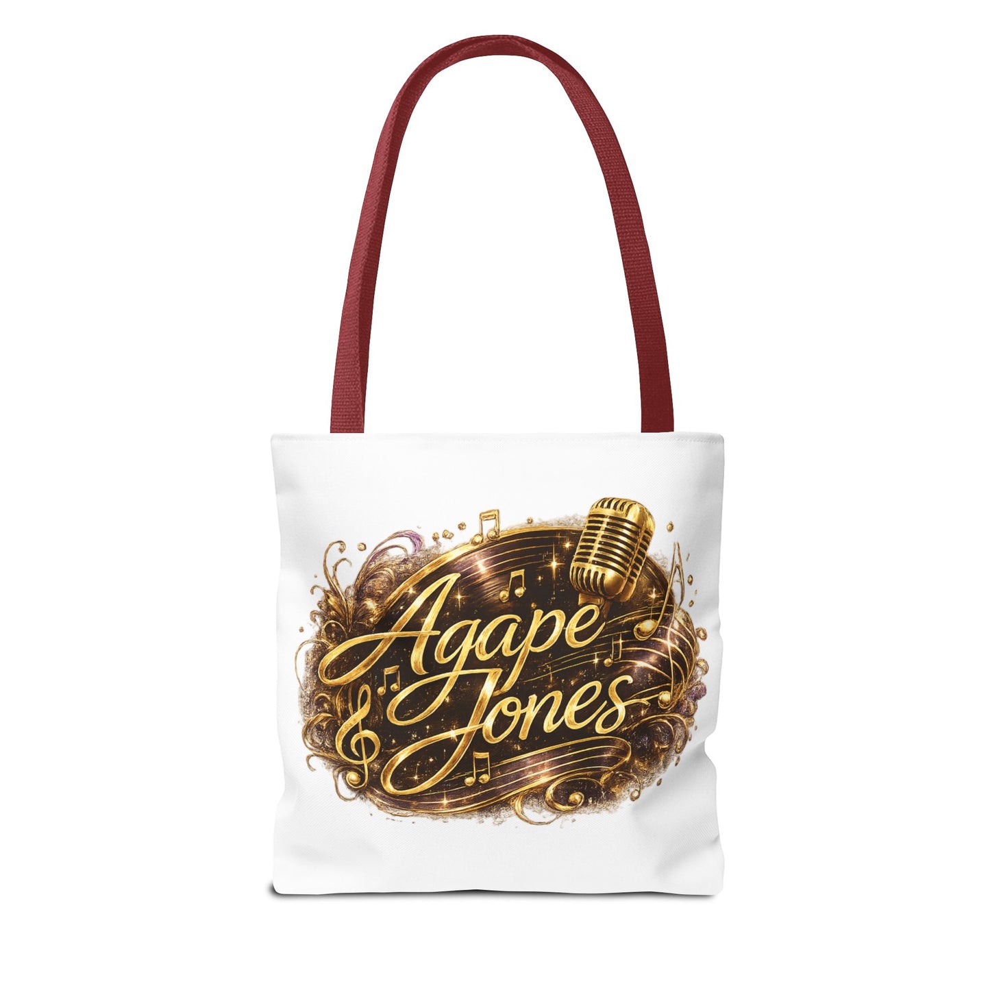 Music Microphone Tote Bag — "Agape Jones" Gold Script Design