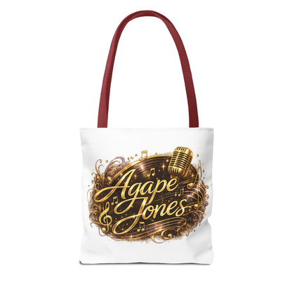 Music Microphone Tote Bag — "Agape Jones" Gold Script Design