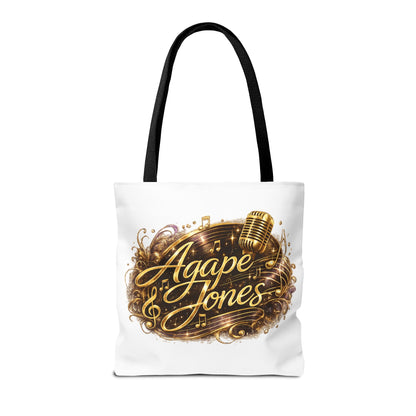 Music Microphone Tote Bag — "Agape Jones" Gold Script Design