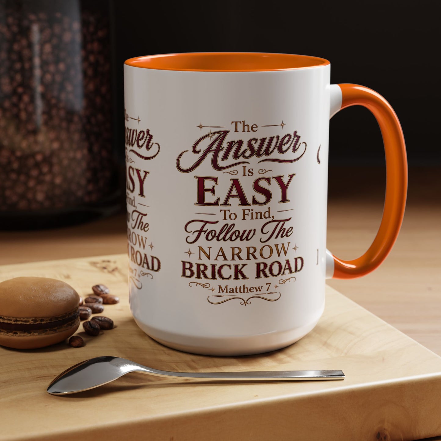 Inspirational Faith Coffee Mug — "The Answer Is Easy to Find, Follow the Narrow Brick Road"