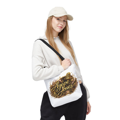 Music Microphone Tote Bag — "Agape Jones" Gold Script Design