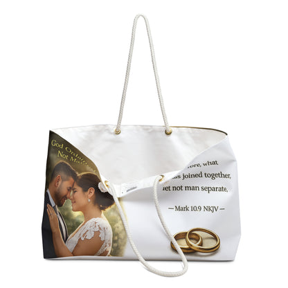 Tote Bag “Therefore what God has joined together...” Mark 10:9 Travel Tote with Wedding Rings