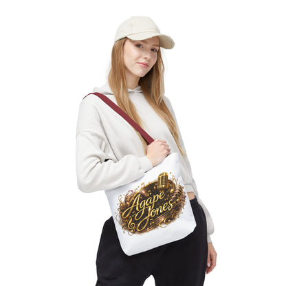 Music Microphone Tote Bag — "Agape Jones" Gold Script Design