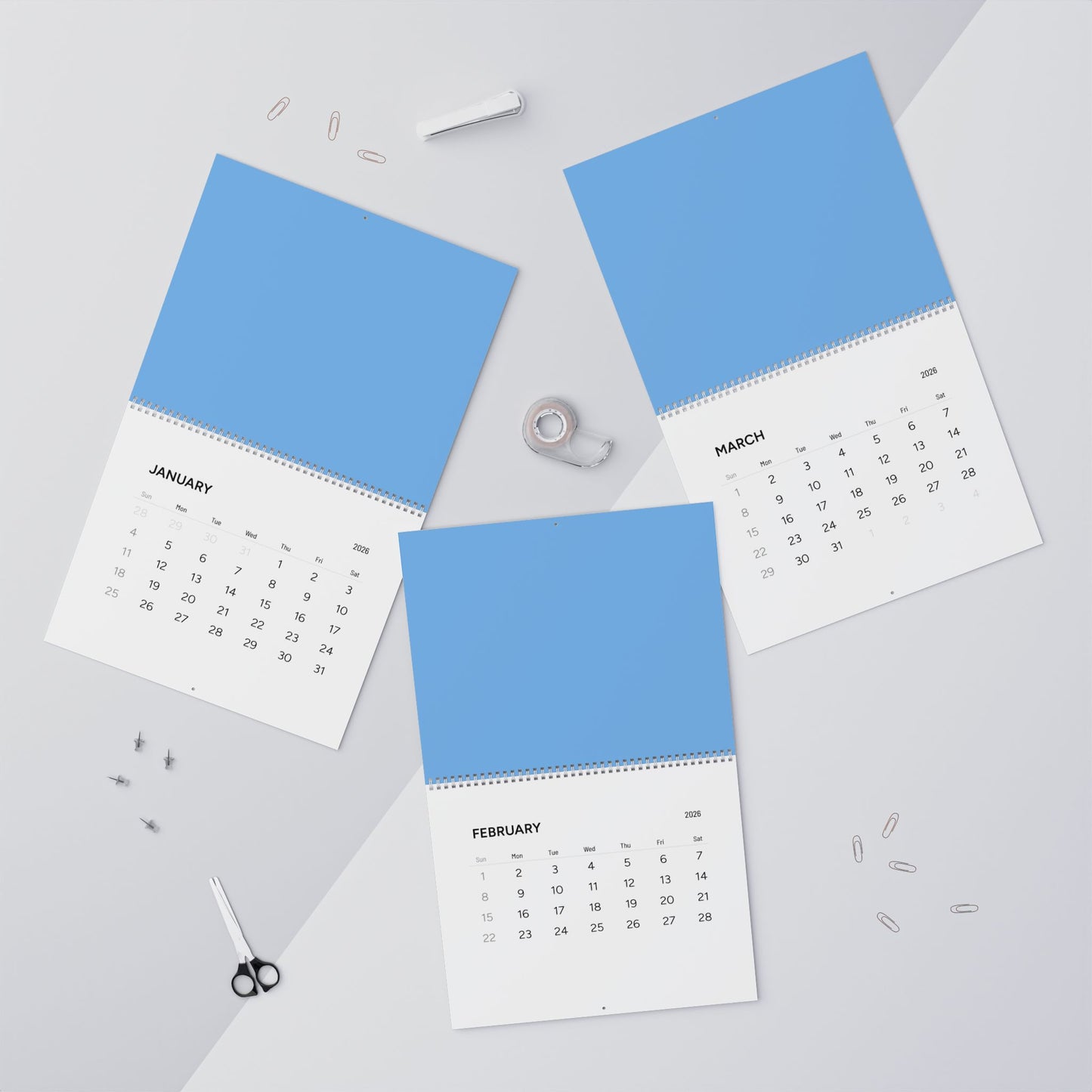 2026 Minimal Blue Wall Calendar — Modern Monthly Planner