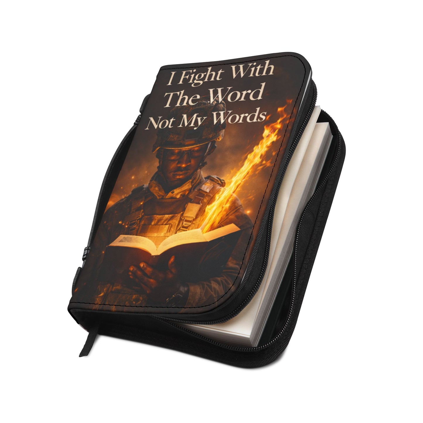 Bible Cover - "I Fight With The Word Not My Words" Christian Armor Zippered Bible Case