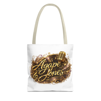 Music Microphone Tote Bag — "Agape Jones" Gold Script Design