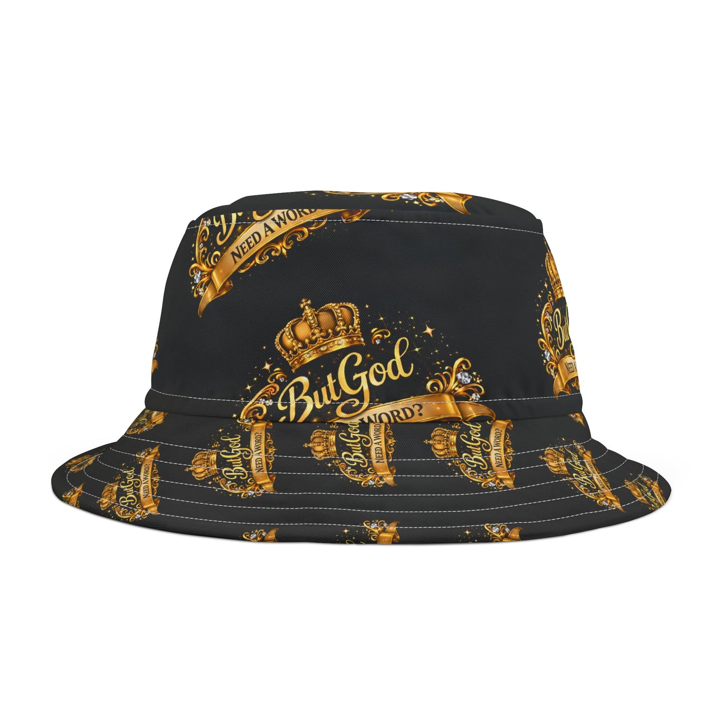 But God Bucket Hat — 'But God Need a Word?' Gold Crest Hat