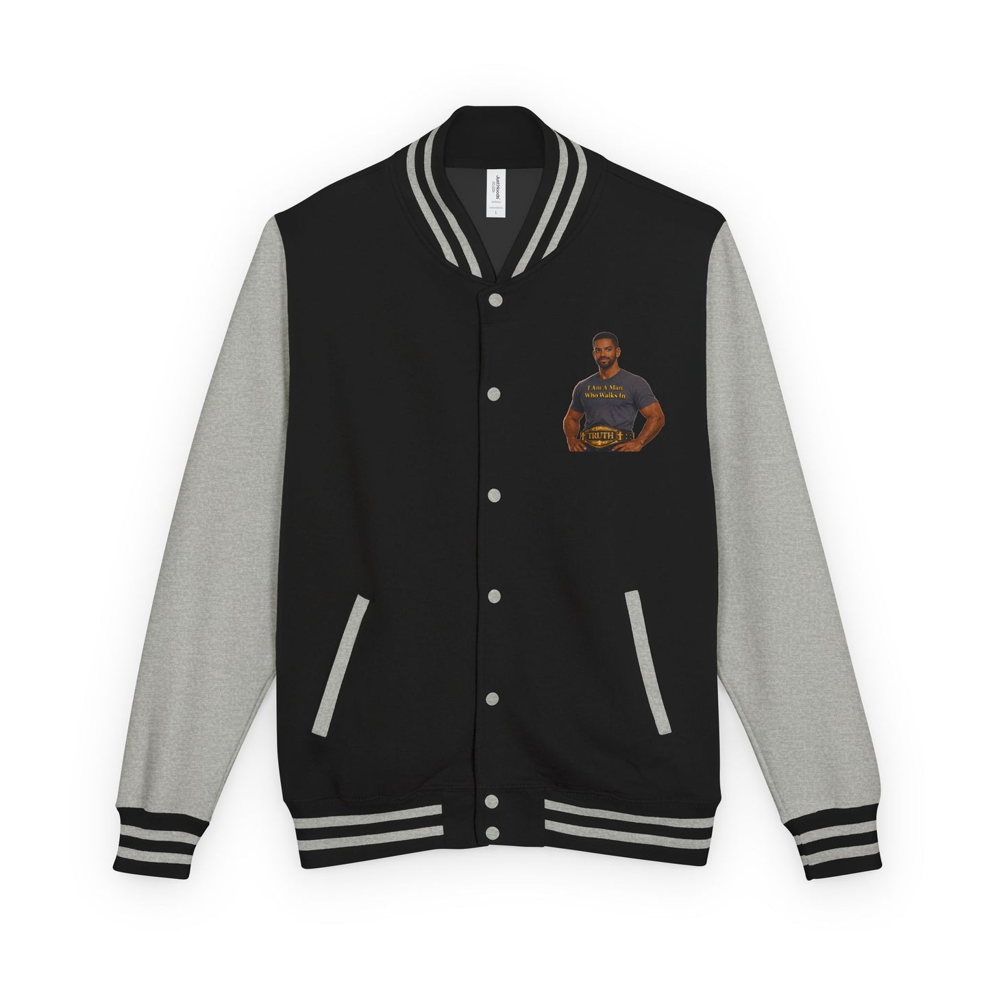 Letterman Jacket — "I Am a Man Who Walks in Truth" Graphic Varsity Jacket
