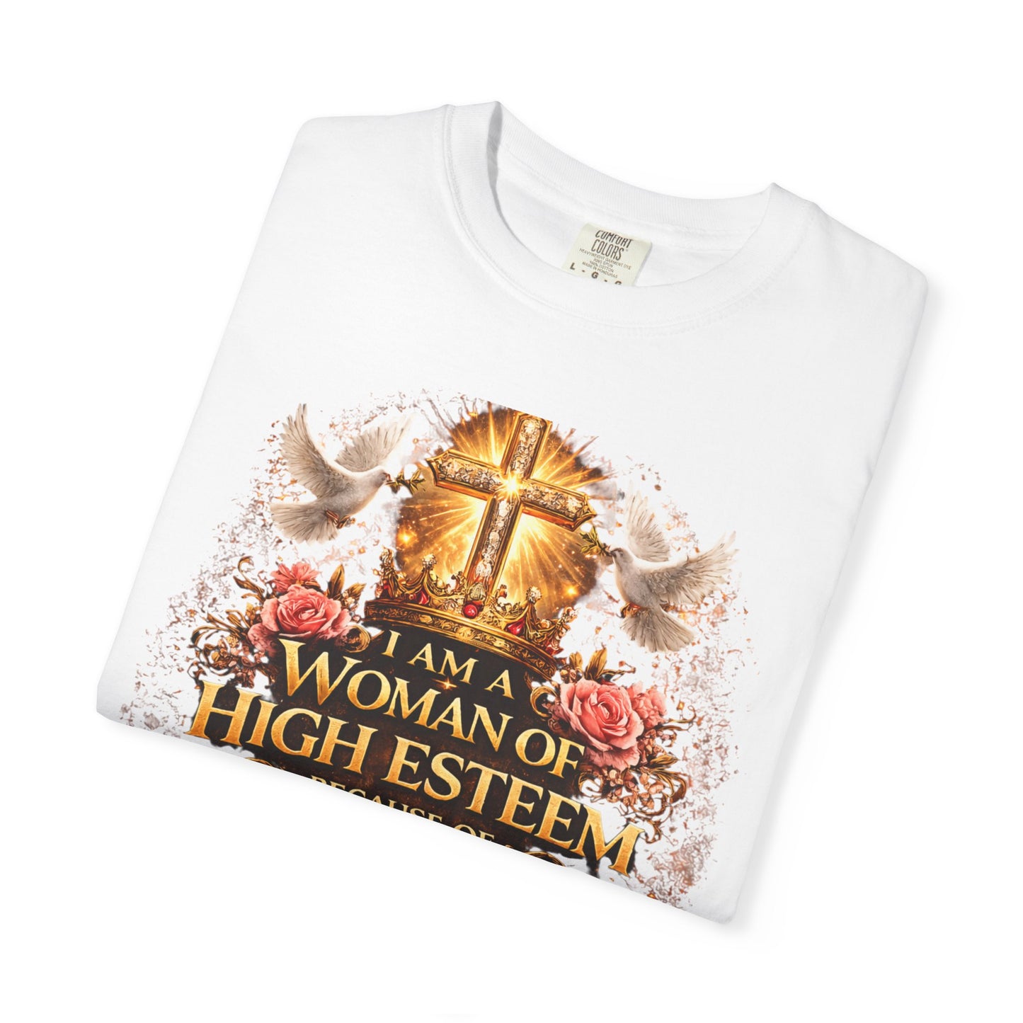 Christian Women’s T‑Shirt — “A Woman of High Esteem” Scripture Tee (Proverbs 31:10)