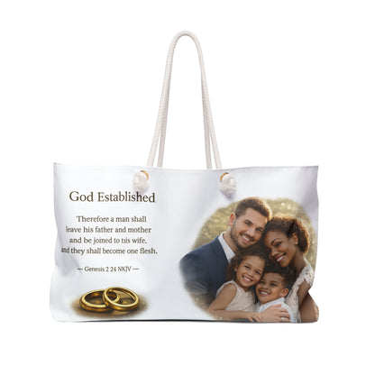 God Established Tote Bag— Genesis 2:24 Family Wedding Travel Tote