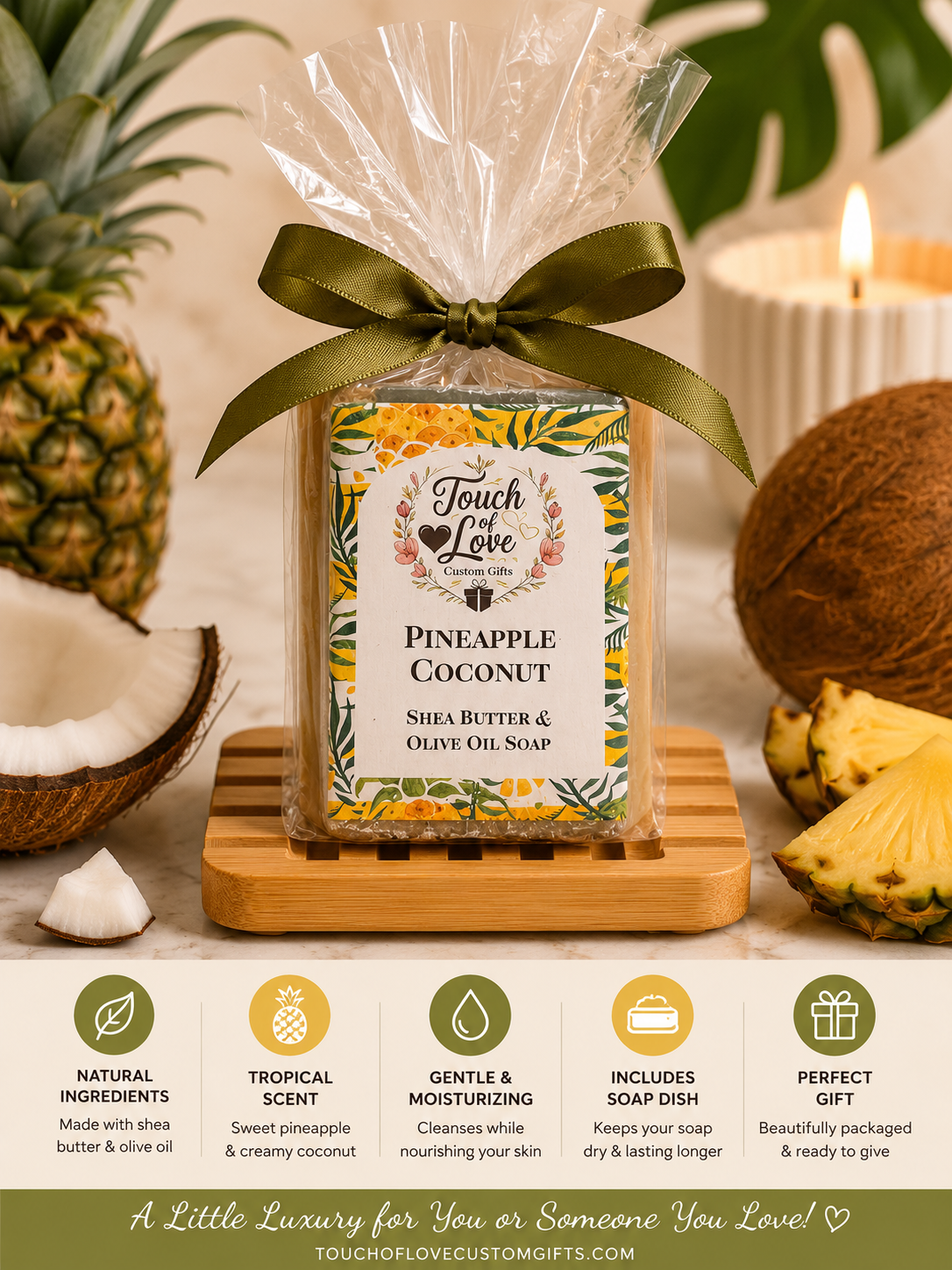 Pineapple Coconut Soap & Soap Dish Gift Set